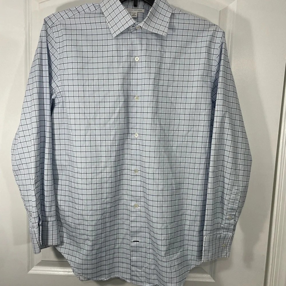 Banana Republic Men's Light Blue Plaid Shirt Size 16-16.5 L CB-